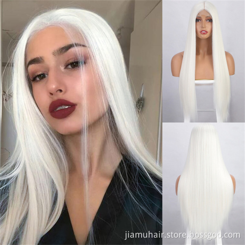 Synthetic Cosplay Wig Long Straight Middle Part Hair Blonde Pink Black Heat Resistant Fiber Long Hair Wigs